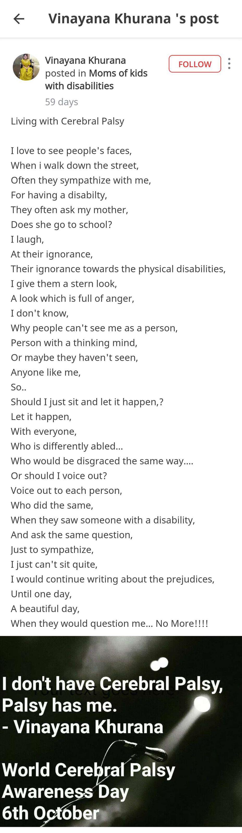 vinayana poem on cerebral palsy