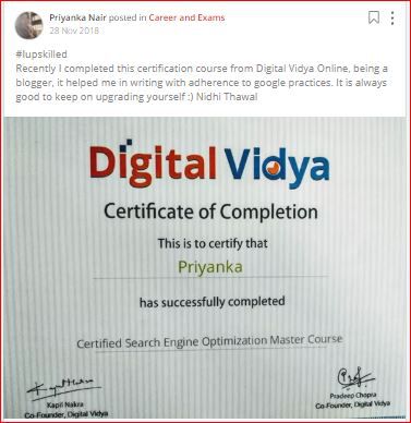 priyanka posts seo training certificate