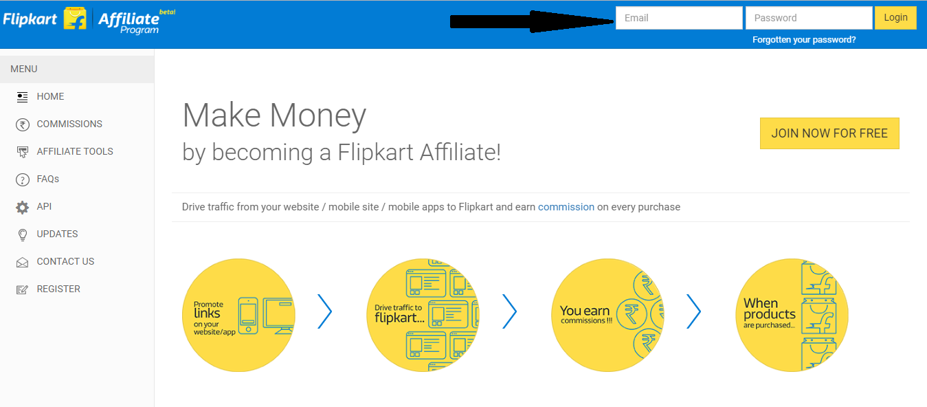 flipcart affiliate - login